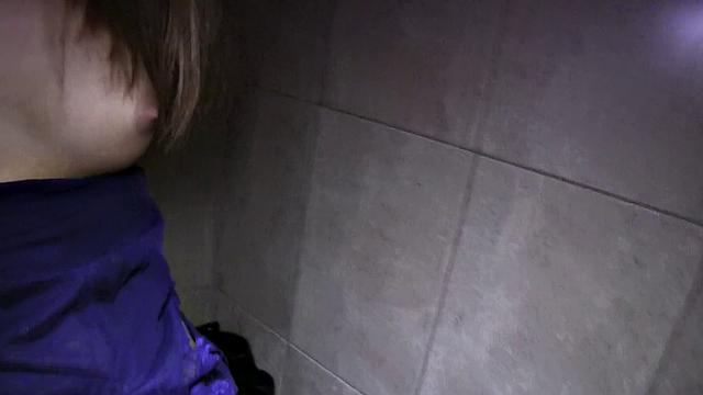 Naughty Brunette Teen Fucks in Public Bathroom with Ball Licking and Handjobs