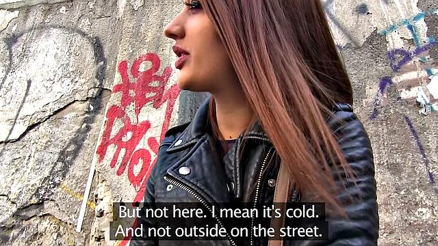 Naughty Brunette Teen Fucks in Public Bathroom with Ball Licking and Handjobs