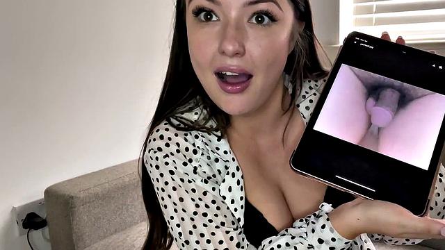 Watch this curvy young brunette talk dirty about tiny dicks on the phone