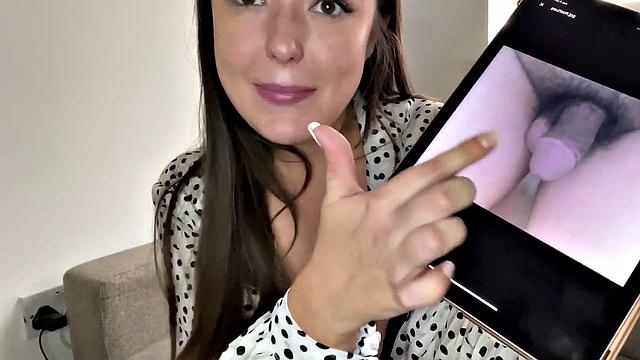 Watch this curvy young brunette talk dirty about tiny dicks on the phone