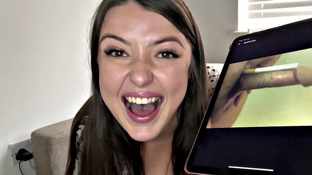 Watch this curvy young brunette talk dirty about tiny dicks on the phone