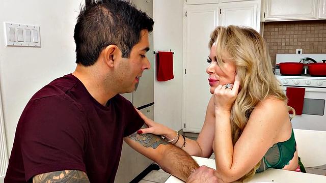 Heavy breasted mature in stockings pussyfucked in kitchen