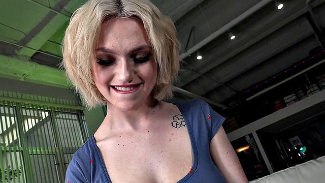 Big-titted babe gives passionate handjob before receiving facial