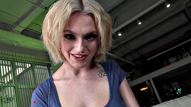 Big-titted babe gives passionate handjob before receiving facial