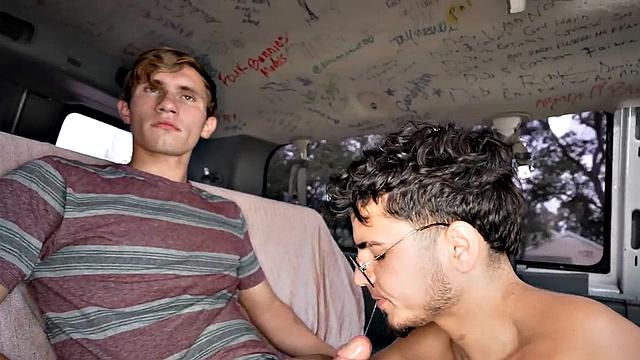 Str8 pulled twink fucks 21yo ass in public outdoor van