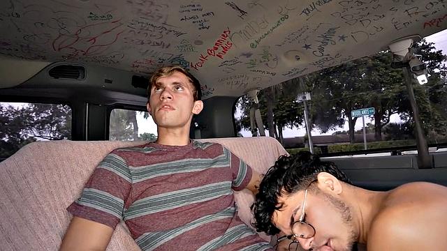 Str8 pulled twink fucks 21yo ass in public outdoor van