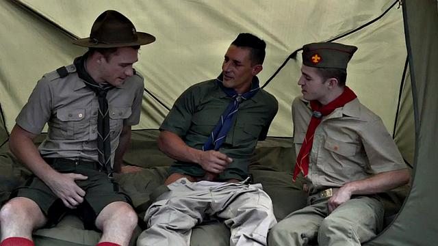 Scout rimming newbies before fucking them in tent