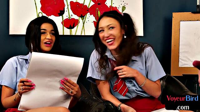 College CFNM voyeurs teasing teacher in classroom