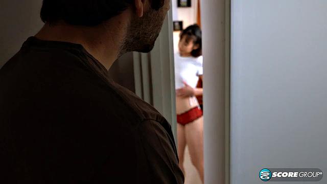 19-year-old babysitter Asia fucks guy twice her age and gets a creampie