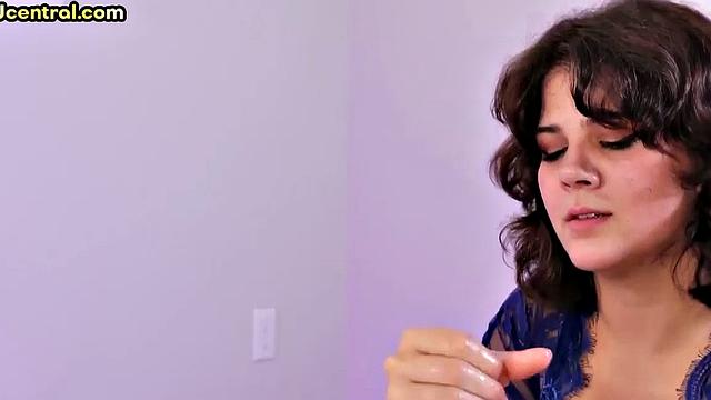 Femdom slut tit fucking cock with oiled big boobs