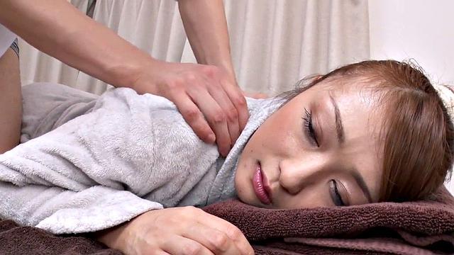 Bushy pussy Asian with skinny body fucked by masseur