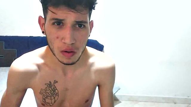 In his bedroom, this skinny Latin boy quickly strips out of his boxer briefs and works up a stiff one. He is all over the place, while showing us his little butt and beating off.