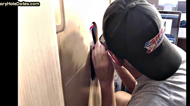 BJ gloryhole DILF with moustache sucks cock at home