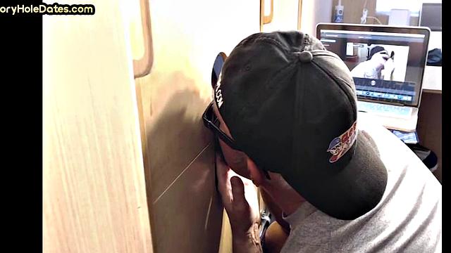 BJ gloryhole DILF with moustache sucks cock at home