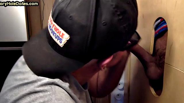 BJ gloryhole DILF with moustache sucks cock at home