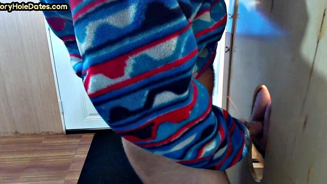 BJ gloryhole DILF with moustache sucks cock at home