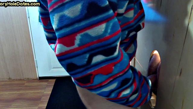 BJ gloryhole DILF with moustache sucks cock at home