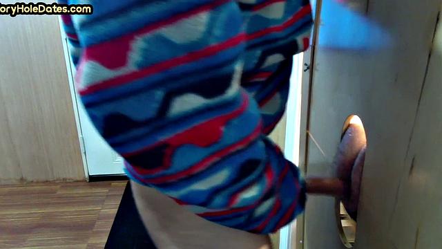 BJ gloryhole DILF with moustache sucks cock at home