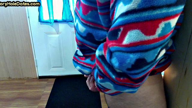 BJ gloryhole DILF with moustache sucks cock at home