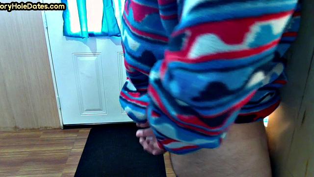 BJ gloryhole DILF with moustache sucks cock at home