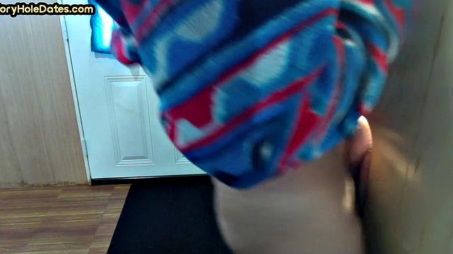 BJ gloryhole DILF with moustache sucks cock at home