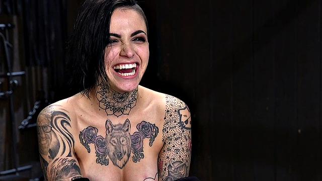 Tattooed BDSM slut whipped and toyed by CMNF master