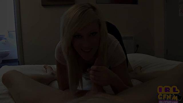 Blonde CFNM deepthroating in POV