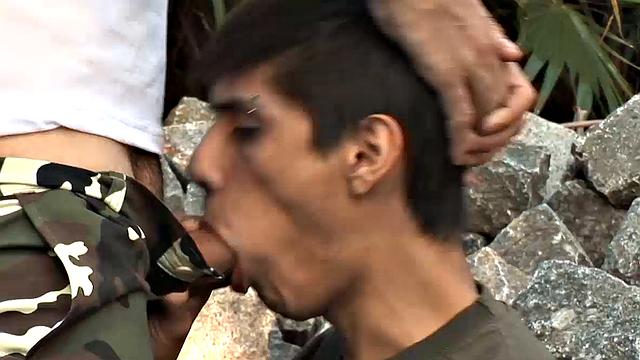 Young Latino Antonio has found a private place to jerk off when he is discovered by Alejo. The older instructs him to get on his knees and suck his big cock, and the boy does as he's told.