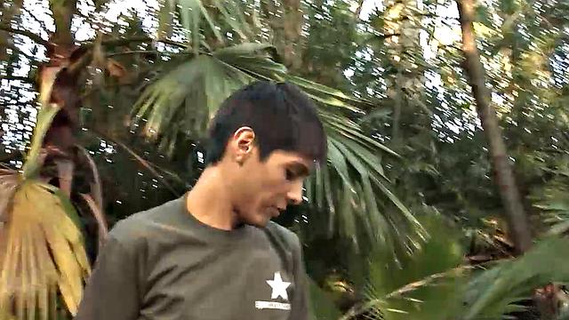 Young Latino Antonio has found a private place to jerk off when he is discovered by Alejo. The older instructs him to get on his knees and suck his big cock, and the boy does as he's told.