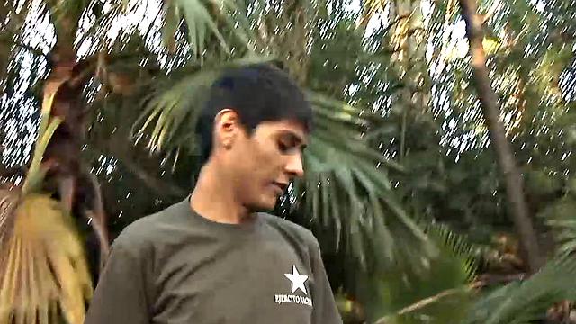 Young Latino Antonio has found a private place to jerk off when he is discovered by Alejo. The older instructs him to get on his knees and suck his big cock, and the boy does as he's told.