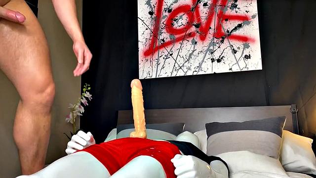 Hunky amateur teases before riding dildo