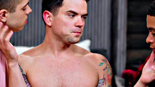 Black stud rimmed and fucked in threesome by white tops