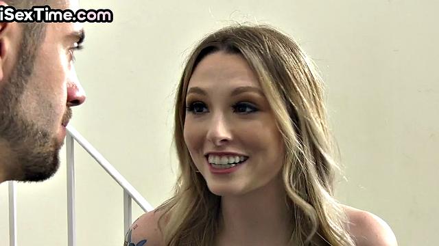 Bisexual smallboobs babe fucked in MMF 3way by BF and his mate