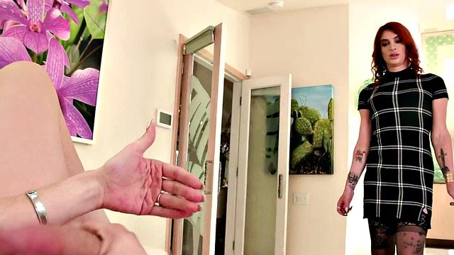 TS rimmed MILF bareback fucks lingerie GF in the asshole