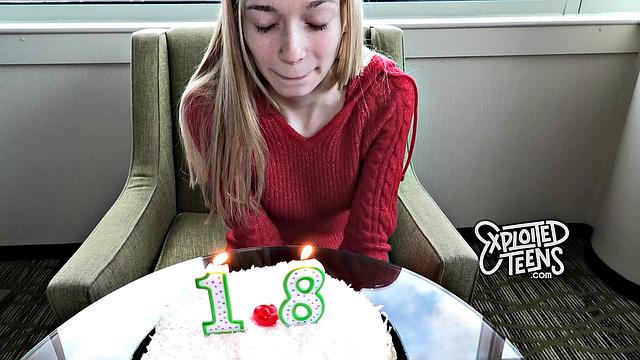 This blonde teen is a pro at deepthroating & fucking with her tight pussy on the armchair