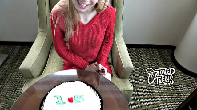 This blonde teen is a pro at deepthroating & fucking with her tight pussy on the armchair