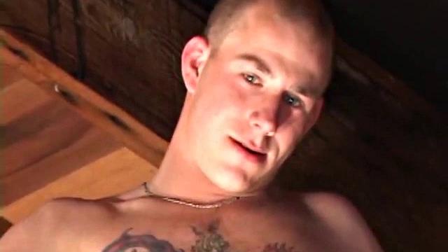 Cory Woodall stripping and stroking cock in old garage