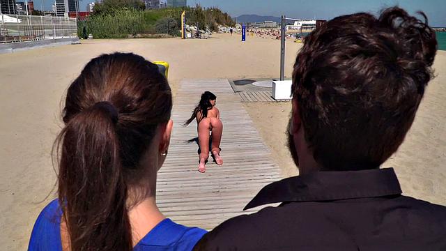 Public euro walks and crawls outdoors in front of strangers