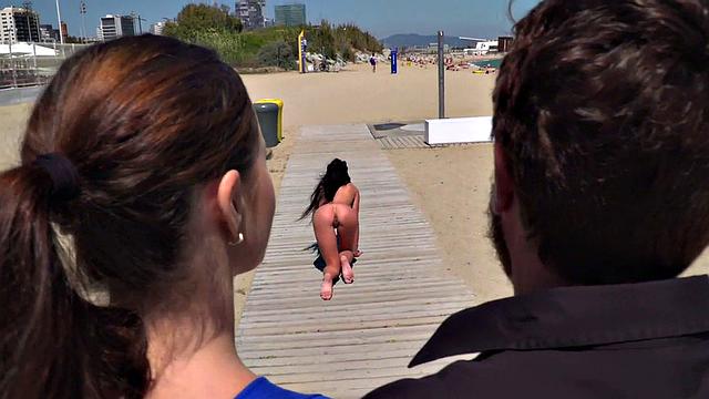 Public euro walks and crawls outdoors in front of strangers