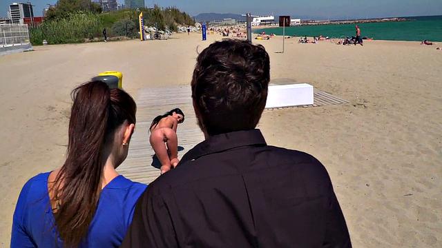 Public euro walks and crawls outdoors in front of strangers