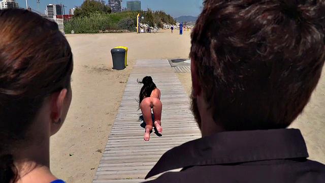 Public euro walks and crawls outdoors in front of strangers