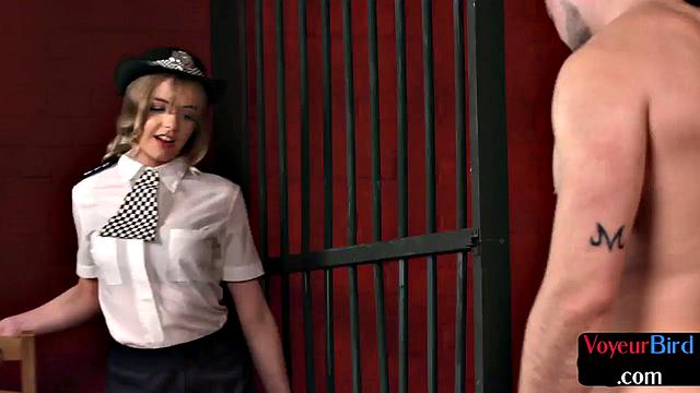 Uniform police babe voyeur watching BF