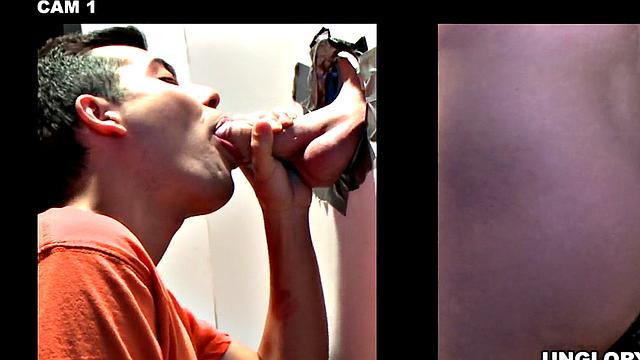 Naive Jock gets gloryhole blowjob from gay dude