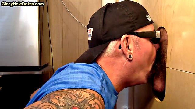 Cum swallow dad sucks gloryhole cock at his home