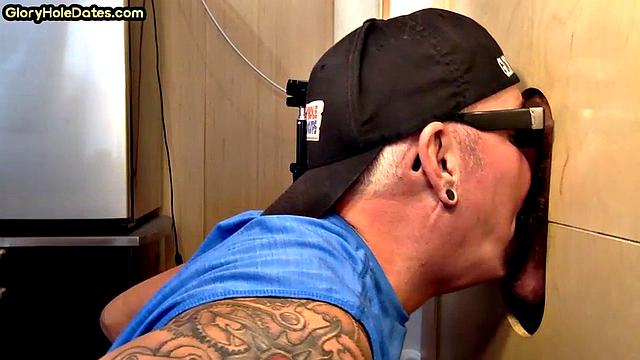 Cum swallow dad sucks gloryhole cock at his home