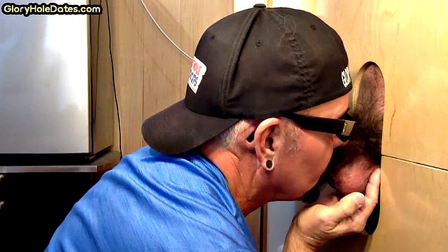 Cum swallow dad sucks gloryhole cock at his home