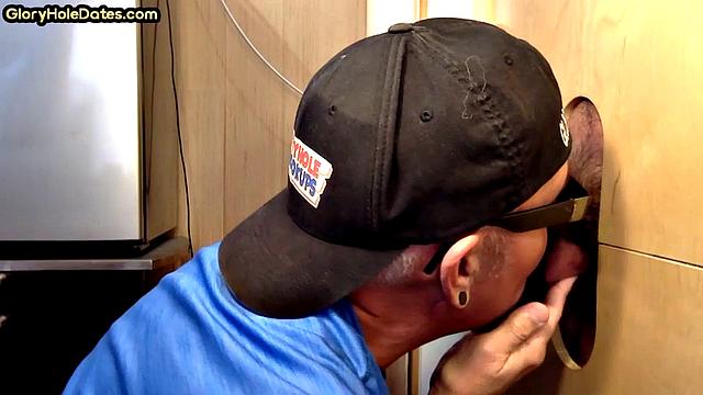 Cum swallow dad sucks gloryhole cock at his home