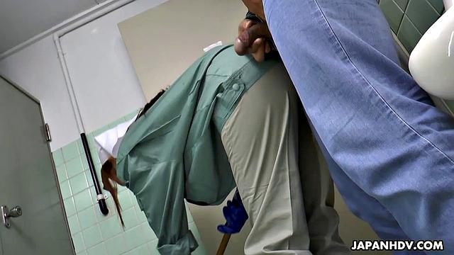 Maki Koizumi works as cleaning staff and fucks in a public toilet