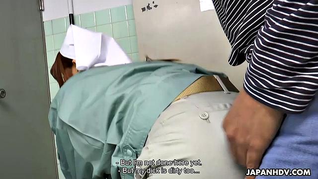 Maki Koizumi works as cleaning staff and fucks in a public toilet