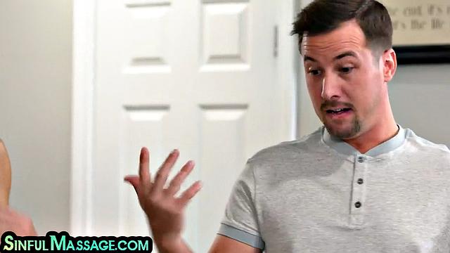 MILF masseuse deepthroating client's cock